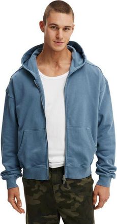Cotton On Mens Cropped Zip Up Hoodie in Comet Blue Wash at Nordstrom, Size X-Small