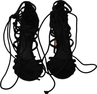 Dolce & Gabbana Black Suede Strap Stilettos Womens Sandals