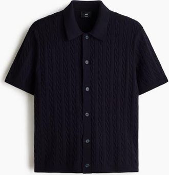 H&M Regular Fit Cable-knit Shirt in Navy Blue at Nordstrom, Size Xx-Large