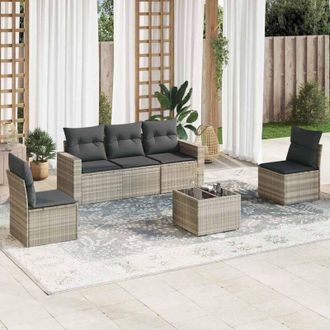 vidaXL Vidaxl - Set De Sof&aacute;s De Jard&iacute;n 6 Pzas Y Cojines Rat&aacute;n Sint&eacute;tico Gris