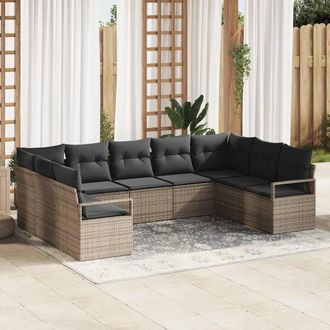 vidaXL Set Divano Da Giardino 9 Pcs Grigio Poly Rattan - Vidaxl