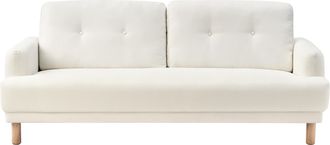 Beliani Beliani - Sof&aacute; 3 Plazas Patas De Madera Poli&eacute;ster Asiento Grueso Retro Tapizado Tela Blanco Crema Tuve