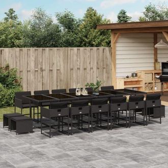 vidaXL Set De Muebles Jard&iacute;n 17 Pzas Con Cojines Rat&aacute;n Sint&eacute;tico Negro Vidaxl