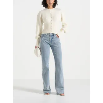 Mani&egrave;re De Voir Mayla Knitted Cinch Waist Cardigan in Cream at Nordstrom, Size X-Small