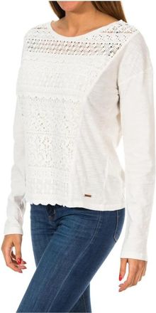 Superdry Ronde hals lange mouw jersey met franje detail - Dames - Longsleeves - Wit - 2XS - Katoen - Tops