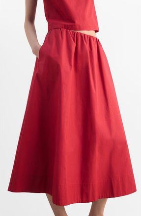 Mango Cotton Midi Skirt in Red at Nordstrom, Size Medium
