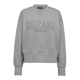 Mos Mosh MOS Mosh, Hoodies & sweatvesten, Dames, Grijs, L, Polyester, Grijze Melange Sweatshirt met Geborduurd Logo
