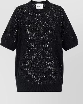 Nude openwork cotton short-sleeve sweater