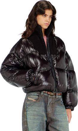 Diesel Down puffer jacket in ripstop with knitted collar - Winter Jackets - Woman - Black