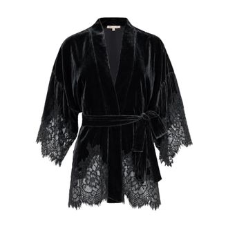 Gold Hawk Velvet Coco Lace Kimono - Dames - Blouses & Shirts - Zwart - Maat: S Velours