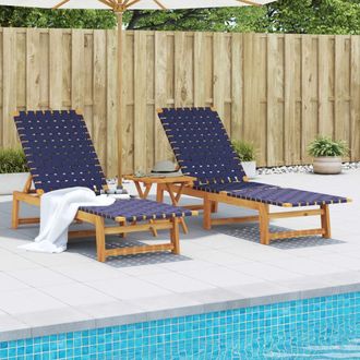 vidaXL Tumbonas 2 Unidades Madera Maciza De Acacia Y Tela Azul Oscuro Vidaxl