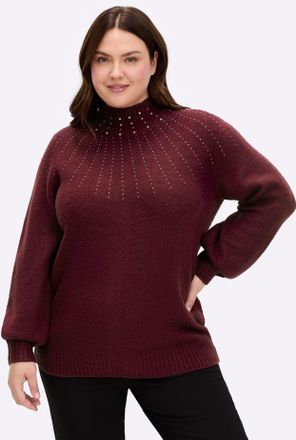 Sheego Stehkragenpullover SHEEGO BY JOE BROWNS Pullover, Damen, Gr. 40/42, bordeaux, 75% Polyacryl, 22% Polyester, 3% Elasthan, unifarben, Pullover Stehkrage
