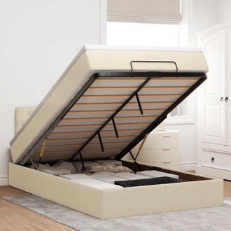 vidaXL Estructura De Cama Otomana Con Colch&oacute;n Tela Crema 120x200 Cm Vidaxl