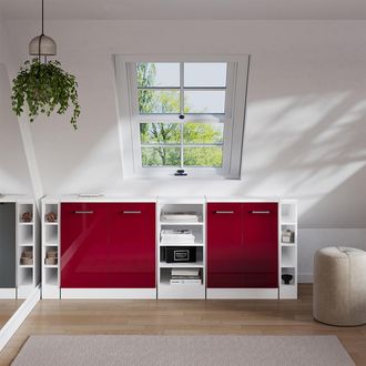Vicco Conjunto De Armarios Para Techo Inclinado Rion, Rojo De Alto Brillo, 210 Cm Lote De 5 Carcasas De Armario 60 Cm De Profundidad, Vicco