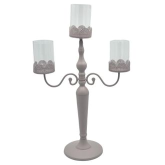 Vacchetti Vacchetti - Portavelas Candelabro Metal Taupe 3 Plazas Con Cristal Cm38x17h62