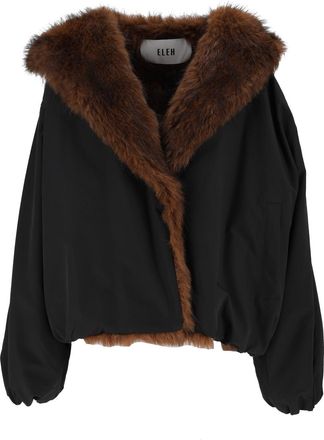 Eleh Black Cropped Faux Fur Trim Jacket