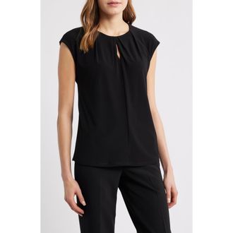 Anne Klein Pleat Neck Cap Sleeve Top in Anne Black at Nordstrom, Size X-Large