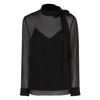 Gucci Overhemden, Dames, Zwart, S, Bow Silk Blouse
