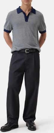 Closed Mens Striped Linen Blend Polo Shirt In Smokey Blue