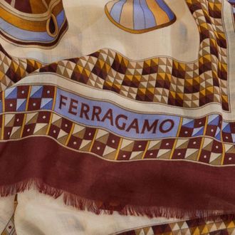 Ferragamo Womens Silk Scarf With Nadir Print Bordeaux Scarfs
