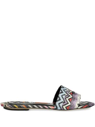 Missoni chevron-patterned slides - women - Calf Leather/Fabric/Calf Leather - 36 - Black
