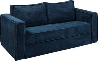 Vente-Unique Sof&aacute; cama de 3 plazas con apertura italiana de pana azul - Cama de 140 cm - Colch&oacute;n de 18 cm LORETO