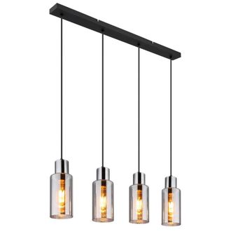 Netlighting Lidaria Bar Pendant Ceiling Light Matt Black Smoke Glass Shade 4x E27