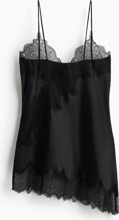 H&M Tr&auml;gertop aus Satin mit Spitze - Schwarz