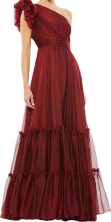 Mac Duggal Organza One Shoulder Gown In Wine