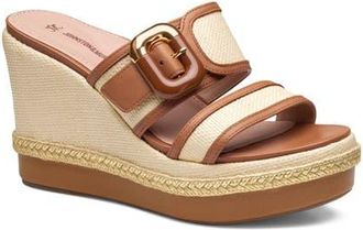 Johnston & Murphy Addison Buckle Platform Wedge Slide Sandal in Natural Raffia at Nordstrom, Size 6.5