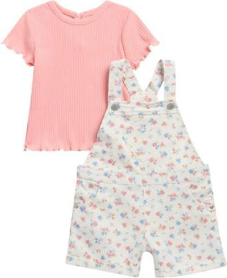 Little Me Kids Floral Denim Shortalls & Short Sleeve Shirt Set at Nordstrom, Size 24M
