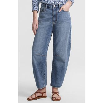 Lands End Soft Denim Relaxed Barrel Leg Ankle Jeans in Medium Ocean Blue Wash at Nordstrom, Size 14