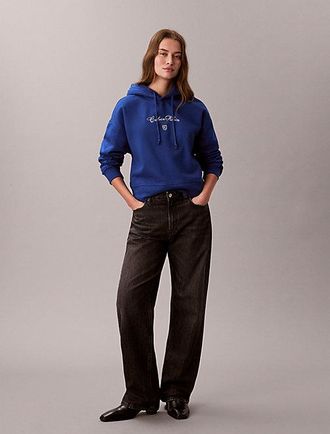 Calvin Klein Fleece Script Logo Graphic Cropped Hoodie