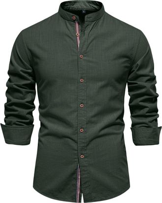 Generic Mens Long Sleeve Shirt - Work Blouse with Mao Collar Plain Colour Casual Slim Fit Chic Classic Comfortable Fit Business Top Easy Ironing Autumn Street