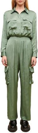 Maje Paicy Long Sleeve Satin Cargo Jumpsuit in Green at Nordstrom Rack, Size 2-4 Us / 36 Eu