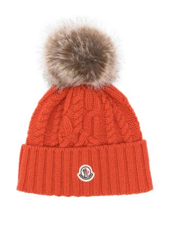 Moncler cable-knit pom-pom beanie - women - Virgin Wool/Cashmere/Modacrylic/Polyester - One Size - Orange