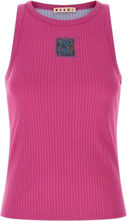 Marni Tops, Dames, Roze, S, Katoen, Geribbelde stretch katoenen tanktop