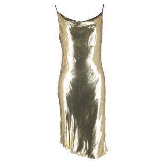 Petar Petrov Alena Draped Lam&eacute; Midi Dress in Metallic Gold Polyester