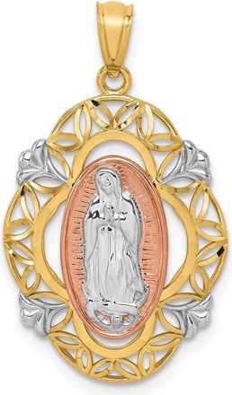 Diamond2Deal 14k Two-tone Gold White Rhodium Guadalupe Medal Pendant