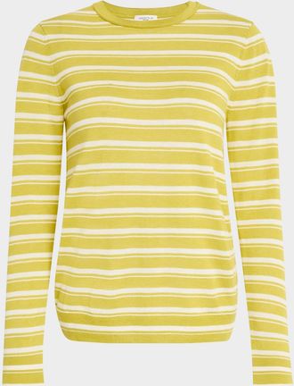 Lafayette 148 New York Striped Crewneck Silk-Linen Sweater