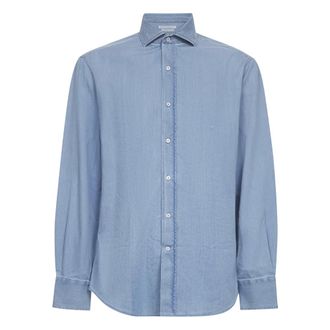 Brunello Cucinelli Heren, Overhemden, Blauw, Maat: L Katoen