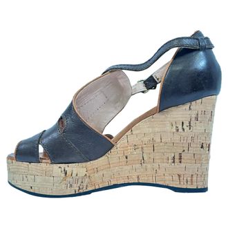 Chlo&eacute; Pre-owned Womens Chlo&eacute; T-Strap Cork Wedge Sandals in Brown Leather - Size EU 36