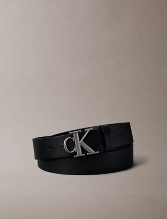 Calvin Klein Lederg&uuml;rtel CALVIN KLEIN CK BUCKLE SMOOTH 35MM, Herren, Gr. 11,5, schwarz, antique silber, Web, B&uuml;ffelleder, G&uuml;rtel Lederg&uuml;rtel, Gr&ouml;ssenverstellbar mi