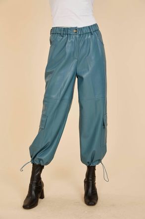 Dolce Cabo Vegan Leather Cargo Pants In Aqua