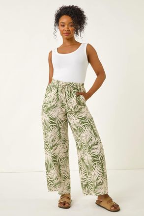 Roman Leaf Print Wide Leg Trouser