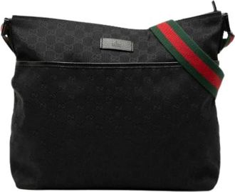 Gucci Pre-owned Canvas Crossbody Bag - Dames - Vintage Schoudertas - Zwart - ONE Size - Leer - Vintage