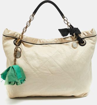 Lanvin Amalia Cabas Quilted Leather And Satin Tote