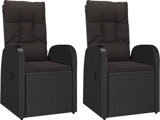 vidaXL Reclining Garden Chairs with Cushions 2 pcs Black Poly Rattan Vidaxl