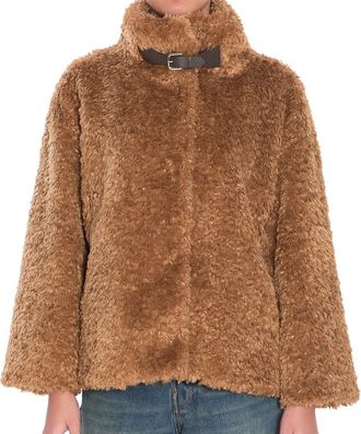 Herno Buckle Detail Shearling Coat In Sand
