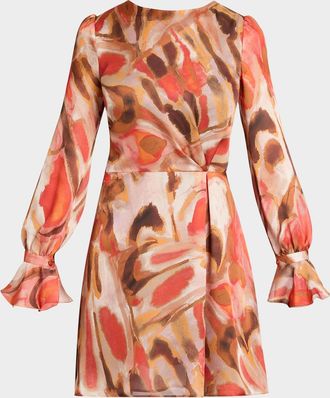 Santorelli Dahlia Abstract-Print Chiffon Dress